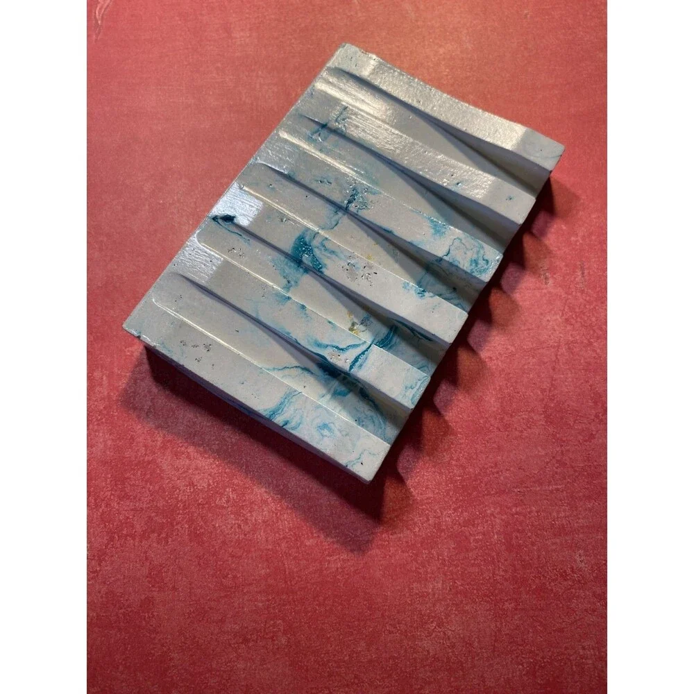 Handmade Soap Dish Cement Soap Holdr Bathroom Kitchen Self Draining Teal Swirl
